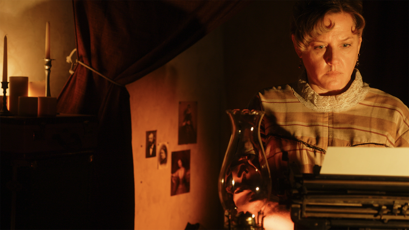 Ida Craddock at typewriter in scene from film