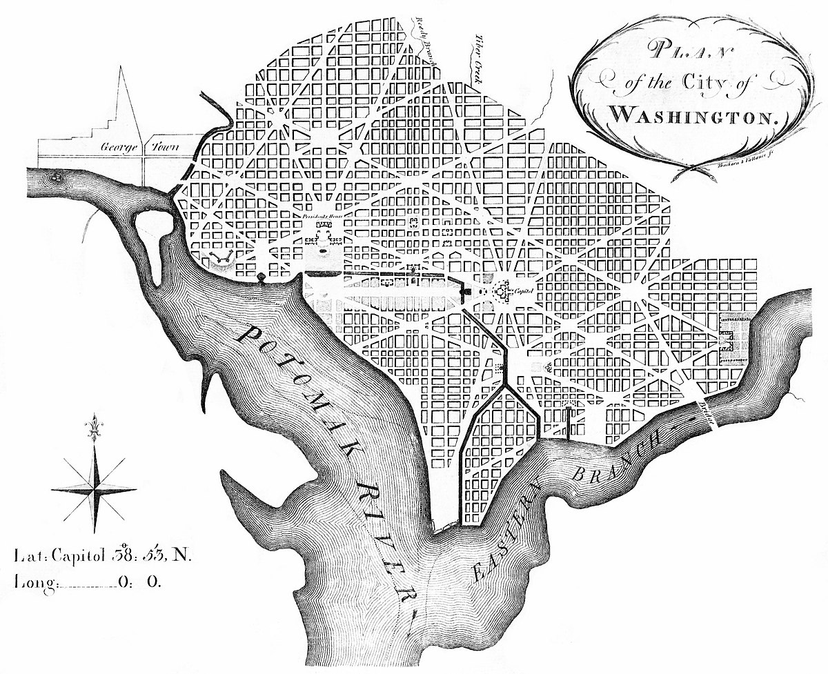 Basic map showing Potomac River and spoke-shaped roads