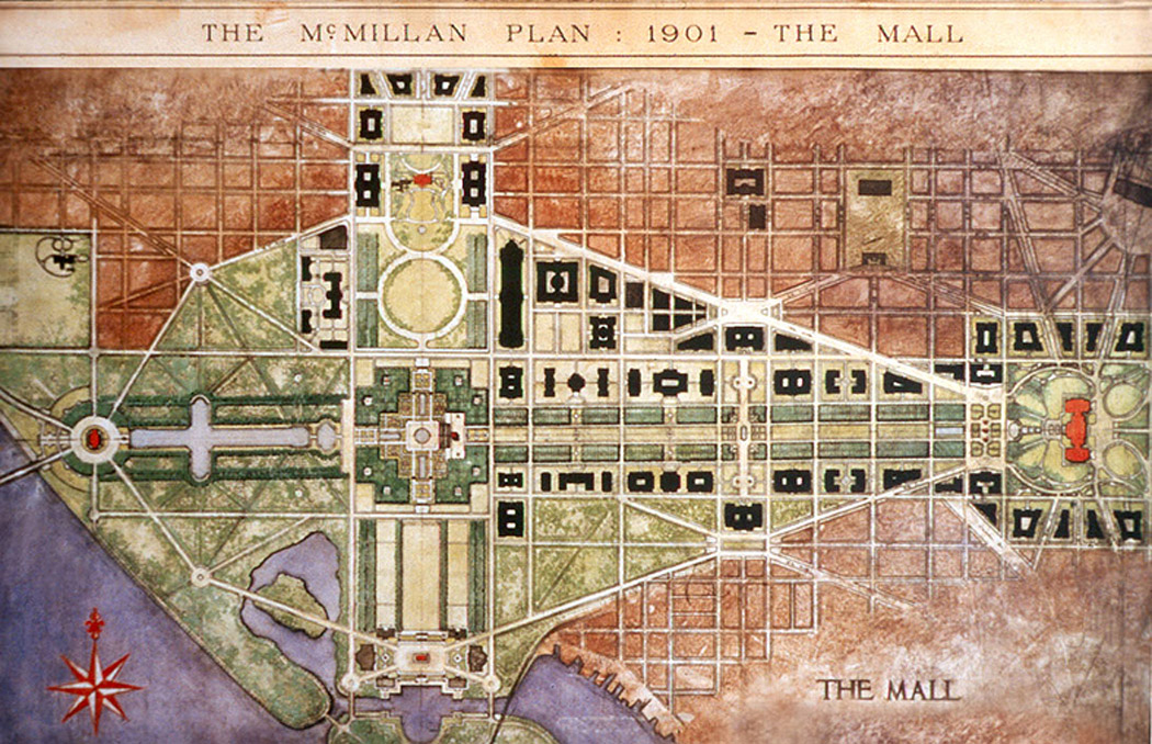 Color map showing streets and buildings of National Mall